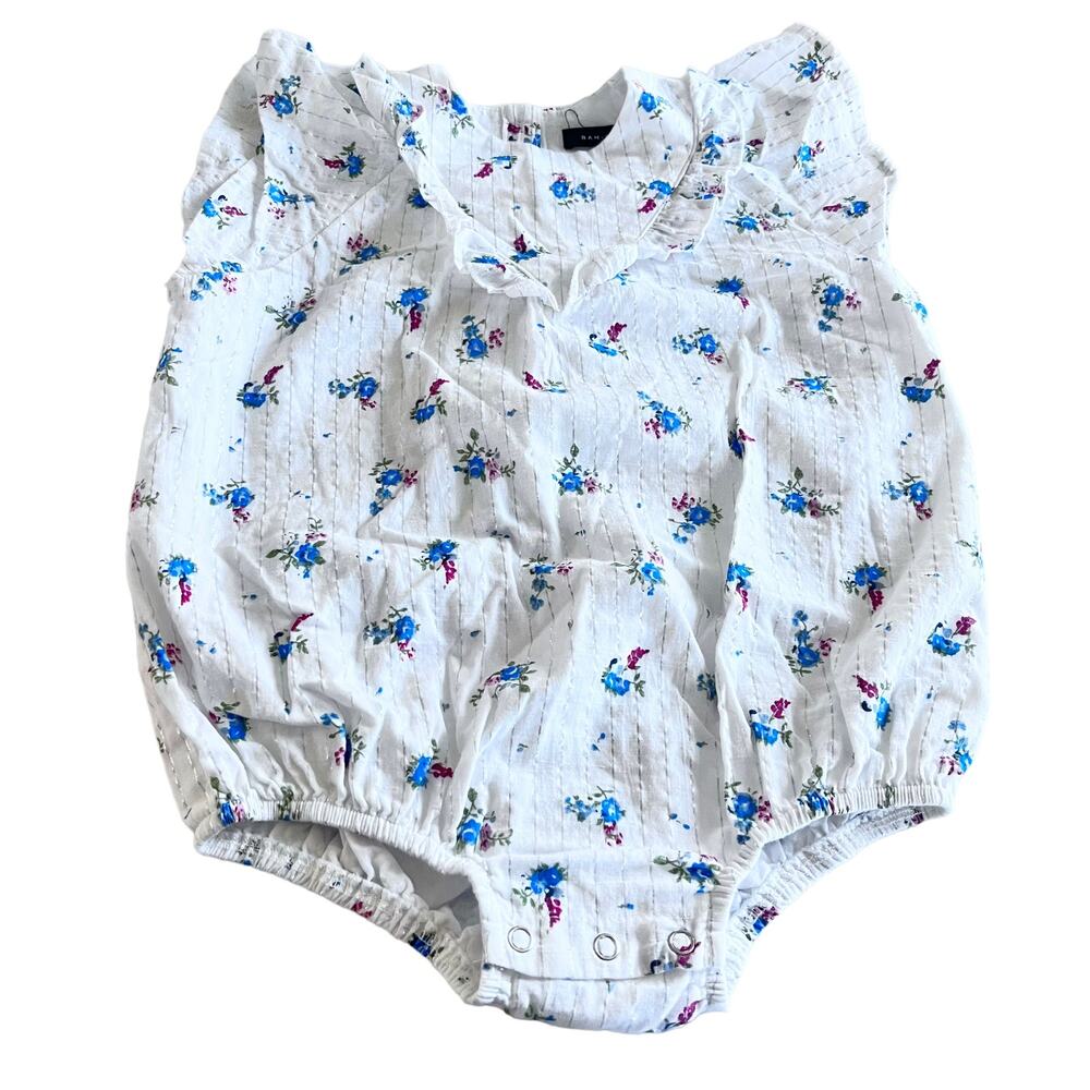 Bam-boo girls white floral metallic thread bubbble romper 24 months